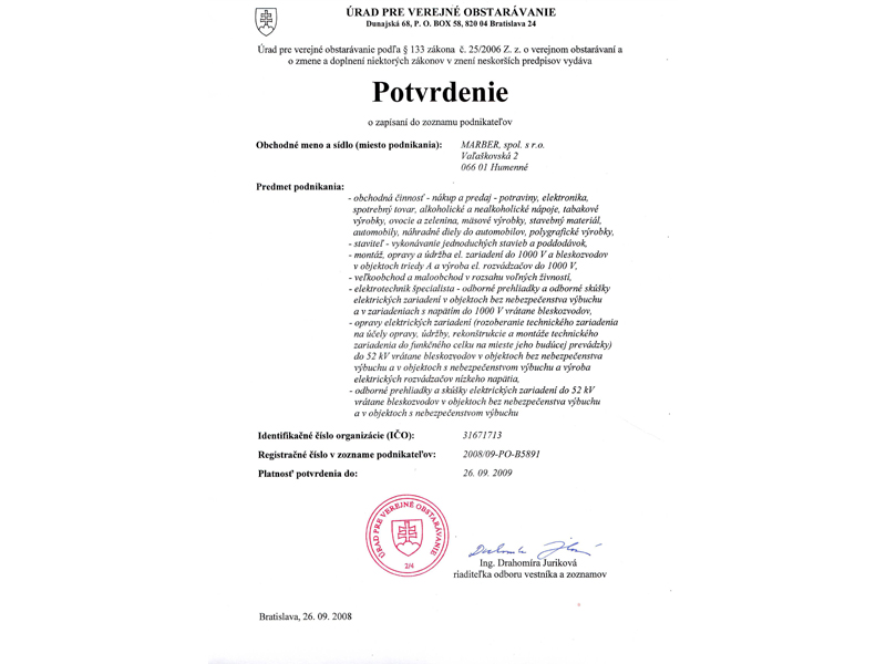 Certifikat Verejne obstaravanie