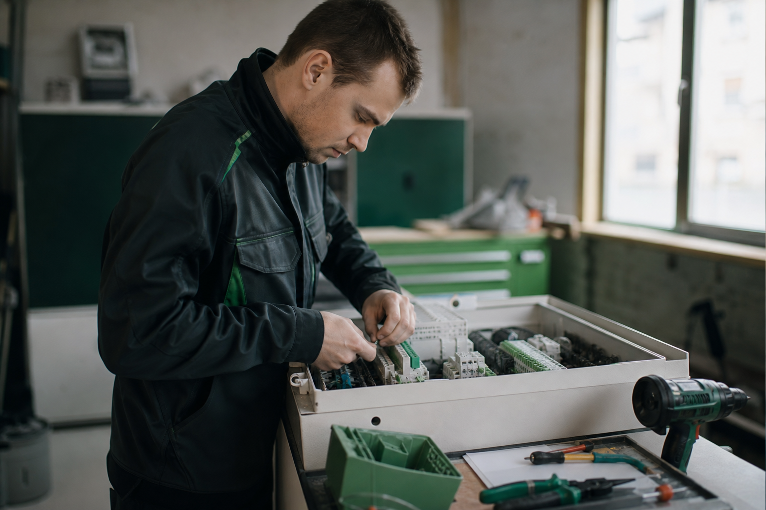 Certifikovaný elektrikár pri práci
